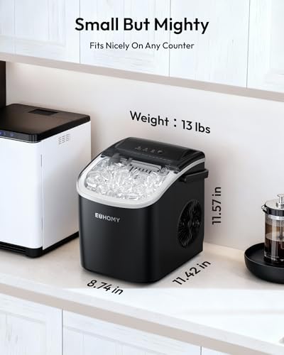 EUHOMY Countertop Ice Maker Machine with Handle, 26lbs in 24Hrs, 9 Ice Cubes Ready in 6 Mins, Auto-Cleaning Portable Ice Maker with Basket and Scoop, for Home/Kitchen/Camping/RV. (Black) - My Kitchen Products
