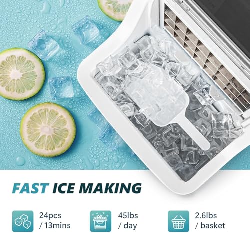 EUHOMY Ice Cube Maker Machine Countertop, 2 Ways to Add Water, 45Lbs/Day 24 Pcs Ready in 13 Mins, Auto-Cleaning Portable Compact, with Ice Scoop & Basket, Perfect for Home/Kitchen/Office/Bar (Silver) - My Kitchen Products