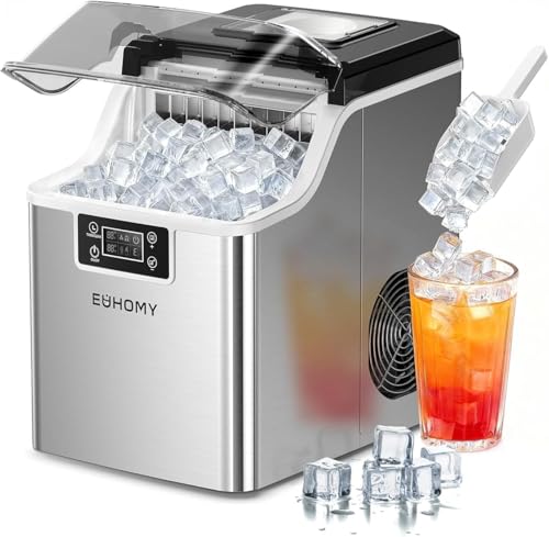 EUHOMY Ice Cube Maker Machine Countertop, 2 Ways to Add Water, 45Lbs/Day 24 Pcs Ready in 13 Mins, Auto-Cleaning Portable Compact, with Ice Scoop & Basket, Perfect for Home/Kitchen/Office/Bar (Silver) - My Kitchen Products