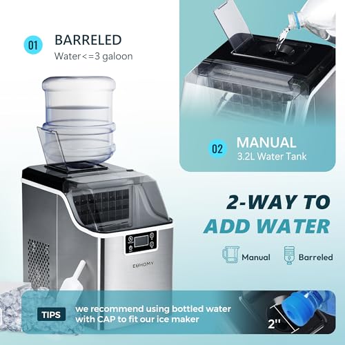 EUHOMY Ice Cube Maker Machine Countertop, 2 Ways to Add Water, 45Lbs/Day 24 Pcs Ready in 13 Mins, Auto-Cleaning Portable Compact, with Ice Scoop & Basket, Perfect for Home/Kitchen/Office/Bar (Silver) - My Kitchen Products