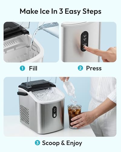 EUHOMY Ice Maker Countertop, Portable Ice Machine with Carry Handle, 26.5lbs Per Day, 9 Cubes in 6 Mins, Auto-Cleaning, with Basket and Scoop, for Home, Kitchen, Camping, RV (Silver) - My Kitchen Products