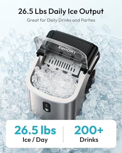 EUHOMY Ice Maker Countertop, Portable Ice Machine with Carry Handle, 26.5lbs Per Day, 9 Cubes in 6 Mins, Auto-Cleaning, with Basket and Scoop, for Home, Kitchen, Camping, RV (Silver) - My Kitchen Products