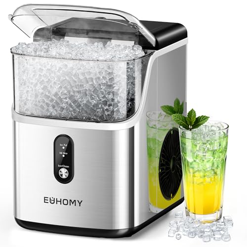 EUHOMY Nugget Ice Makers Countertop, Pebble Ice Maker Machine with 34lbs/24H Soft Ice, Self-Cleaning Sonic Ice Maker with Ice Scoop&Basket, Pellet Ice Maker for Home/Kitchen/Office(Stainless Steels) - My Kitchen Products