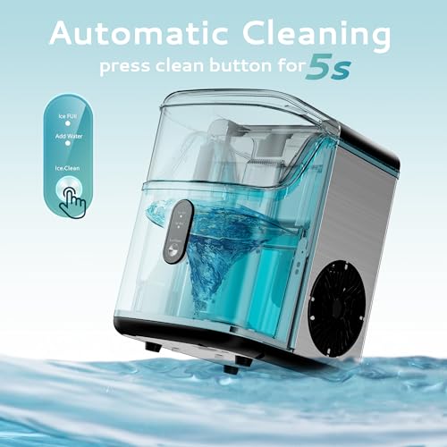 EUHOMY Nugget Ice Makers Countertop, Pebble Ice Maker Machine with 34lbs/24H Soft Ice, Self-Cleaning Sonic Ice Maker with Ice Scoop&Basket, Pellet Ice Maker for Home/Kitchen/Office(Stainless Steels) - My Kitchen Products