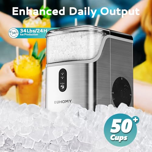 EUHOMY Nugget Ice Makers Countertop, Pebble Ice Maker Machine with 34lbs/24H Soft Ice, Self-Cleaning Sonic Ice Maker with Ice Scoop&Basket, Pellet Ice Maker for Home/Kitchen/Office(Stainless Steels) - My Kitchen Products