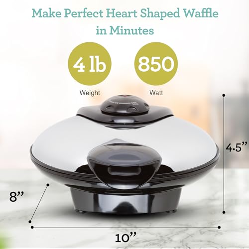 Euro Cuisine WM520 Heart Shaped Iron Waffle Maker - Eco-Friendly PTFE and PFOA Free Non Stick Plates, Perfect for V-Day & Special Occasions, 8-Inch - My Kitchen Products