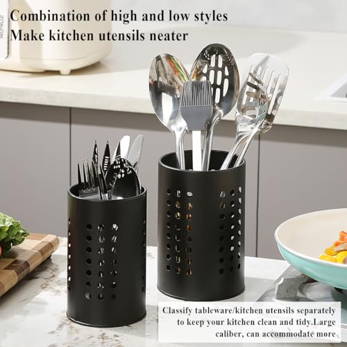 Evanda Kitchen Utensils Holder for Countertop Pack of 2, Stainless Steel Black Utensils Caddy, Farmhouse Stylish Organizer and Kitchen Decor Utensil Crock, Gift for New House New Apartment - My Kitchen Products