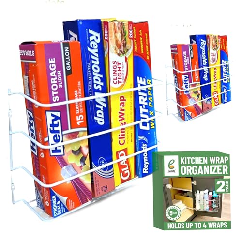Evelots Kitchen Wrap & Food Bag Organizer Basket, Wall or Cabinet Door Mount, 2-Pack - White
