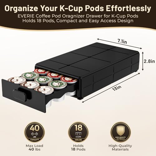 EVERIE Coffee Pod Organizer Drawer for Keurig K-Cup Pods, Holds 18 Pods - Compact, Easy-Access Design with Smooth Glide, Ideal for Small Spaces and Coffee Machines - My Kitchen Products