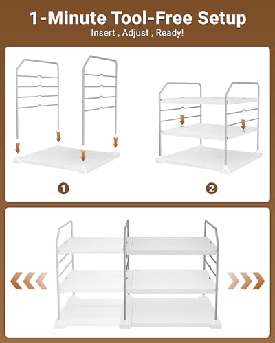 EVERIE Extendable 3-Tier Kitchen Cabinet & Pantry Organizer for Plastic Wrap, Foil & Storage Bags, Adjustable Heavy Duty Shelf Rack for Wrap Boxes, Jars & Snack Boxes (11–16.7 in Wide), Pack of 1 - My Kitchen Products