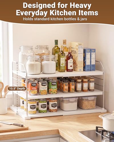 EVERIE Extendable 3-Tier Kitchen Cabinet & Pantry Organizer for Plastic Wrap, Foil & Storage Bags, Adjustable Heavy Duty Shelf Rack for Wrap Boxes, Jars & Snack Boxes (11–16.7 in Wide), Pack of 1 - My Kitchen Products