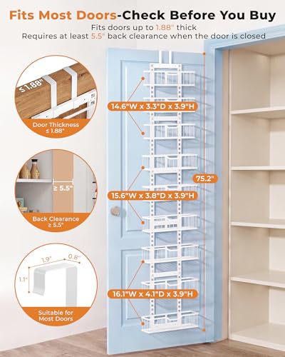 EVERIE Over the Door Pantry Organizer, 9-Tier Heavy Duty Door Storage Rack with Solid Bottom Baskets, Stable No-Bumping Design, Adjustable Hanging Shelves for Kitchen Pantry - My Kitchen Products