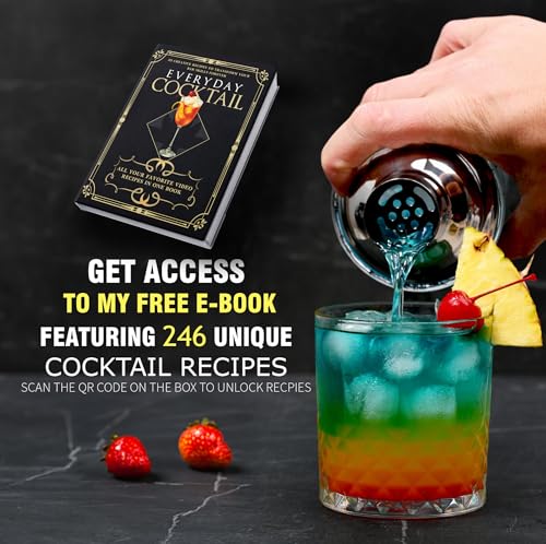 EVERYDAY COCKTAIL - Professional Glass Cocktail Shaker 14 oz, Martini Shaker with Recipes and Measurements, Built-in Strainer and Leakproof Seal, Clear Bar Tool for Margaritas, Martinis - My Kitchen Products