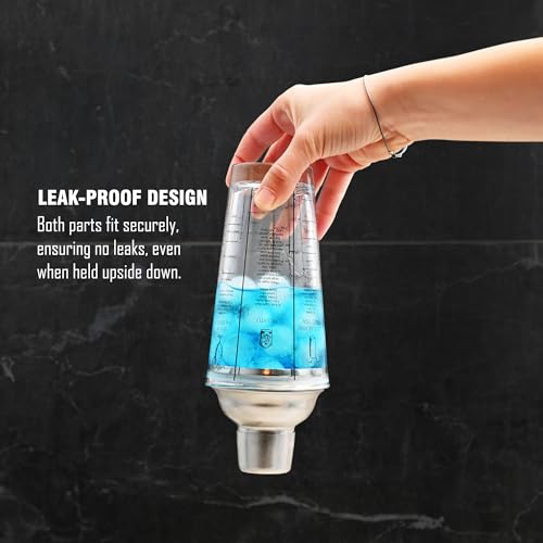 EVERYDAY COCKTAIL - Professional Glass Cocktail Shaker 14 oz, Martini Shaker with Recipes and Measurements, Built-in Strainer and Leakproof Seal, Clear Bar Tool for Margaritas, Martinis - My Kitchen Products