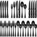 EWFEN 24-Piece Black Silverware Set with Steak Knives, Black Flatware Set for 4, Food-Grade Stainless Steel Tableware Cutlery Set, Mirror Finished Utensil Sets for Home Restaurant, Round Edge - My Kitchen Products