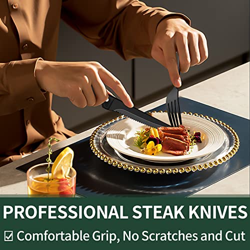 EWFEN 24-Piece Black Silverware Set with Steak Knives, Black Flatware Set for 4, Food-Grade Stainless Steel Tableware Cutlery Set, Mirror Finished Utensil Sets for Home Restaurant, Round Edge - My Kitchen Products