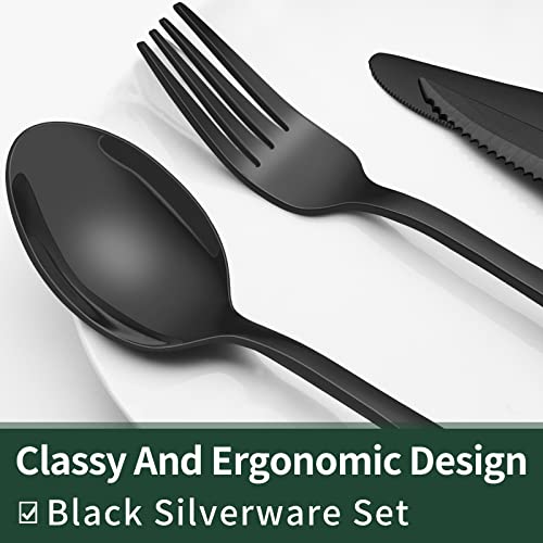 EWFEN 24-Piece Black Silverware Set with Steak Knives, Black Flatware Set for 4, Food-Grade Stainless Steel Tableware Cutlery Set, Mirror Finished Utensil Sets for Home Restaurant, Round Edge - My Kitchen Products
