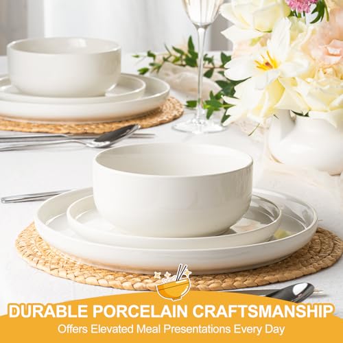 EWFEN Plates and Bowls Sets, 12 Pieces Ceramic Dinnerware Set for 4, Stoneware Dishware Dishes Set, Scratch Resistant Dishes Set, Dishwasher & Microwave Safe, White - My Kitchen Products