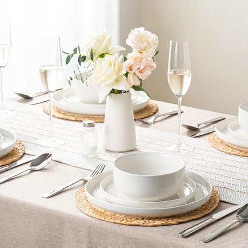 EWFEN Plates and Bowls Sets, 12 Pieces Ceramic Dinnerware Set for 4, Stoneware Dishware Dishes Set, Scratch Resistant Dishes Set, Dishwasher & Microwave Safe, White - My Kitchen Products