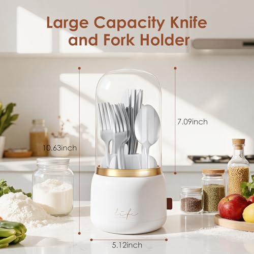 EXIN DECHEN 360° Rotation Silverware Organizer for Kitchen Counter,Utensil Holder Caddy Silverware Caddy Holder for Party,Spoon and Fork Organizer,7 Slots and Intermediate Drainage Device with Cover - My Kitchen Products