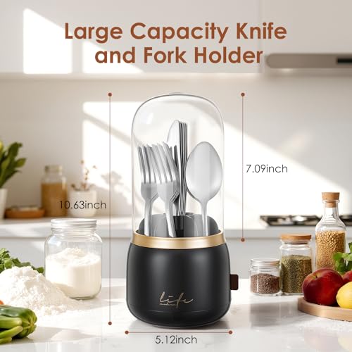 EXIN DECHEN 360° Rotation Silverware Organizer for Kitchen Counter,Utensil Holder Caddy Silverware Caddy Holder for Party,Spoon and Fork Organizer,7 Slots and Intermediate Drainage Device with Cover - My Kitchen Products