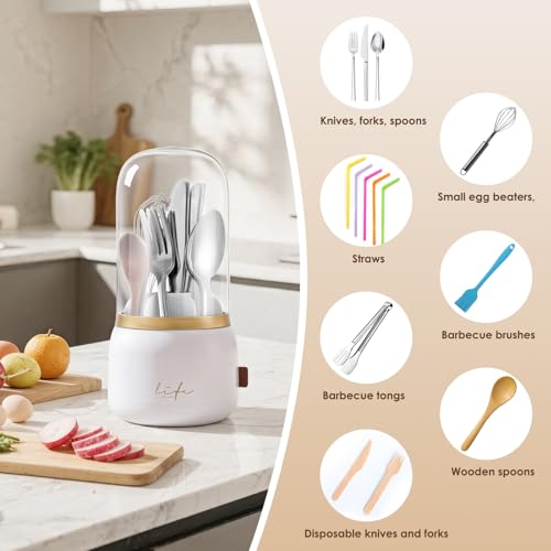 EXIN DECHEN 360° Rotation Silverware Organizer for Kitchen Counter,Utensil Holder Caddy Silverware Caddy Holder for Party,Spoon and Fork Organizer,7 Slots and Intermediate Drainage Device with Cover - My Kitchen Products