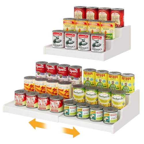 Expandable Bamboo Can Rack Organizer for Pantry, 3-Tier Adjustable Can Storage for Kitchen