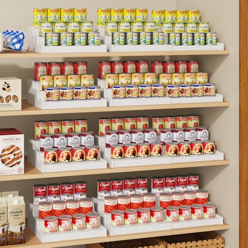 Expandable Bamboo Can Rack Organizer for Pantry, 3-Tier Adjustable Can Storage for Kitchen Cabinets, Soda & Canned Goods Holder for Pantry Organization, Holds Up to 24 Cans, White (Patent Pending) - My Kitchen Products
