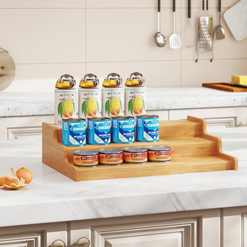 Expandable Bamboo Can Rack Organizer for Pantry, 3-Tier Adjustable Can Storage Holder, Soda Organizer Holds Up to 24 Cans, Canned goods Storage Display for Pantry, Cabinet, Countertop (patent pending) - My Kitchen Products