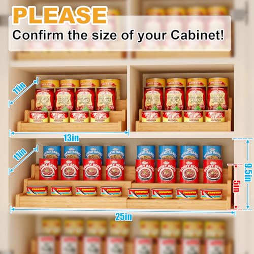 Expandable Bamboo Can Rack Organizer for Pantry, 3-Tier Adjustable Can Storage Holder, Soda Organizer Holds Up to 24 Cans, Canned goods Storage Display for Pantry, Cabinet, Countertop (patent pending) - My Kitchen Products