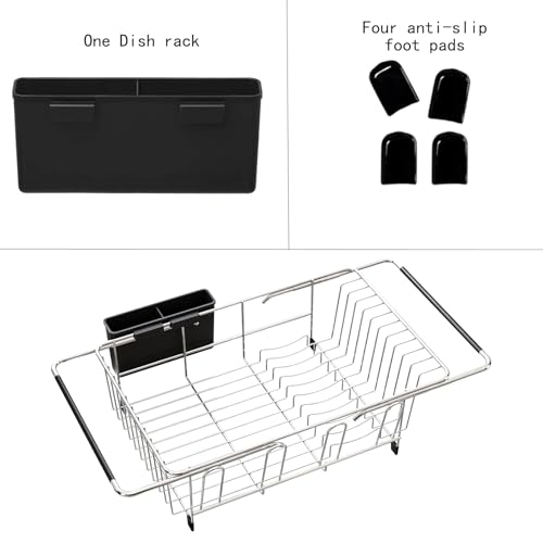 Expandable Over Sink Dish Drying Rack, Rustproof Stainless Steel Dish Drainer with Cutlery Utensil Holder, Quick Drainage Space Saving Kitchen Storage Organizer for Small Apartments RV - My Kitchen Products