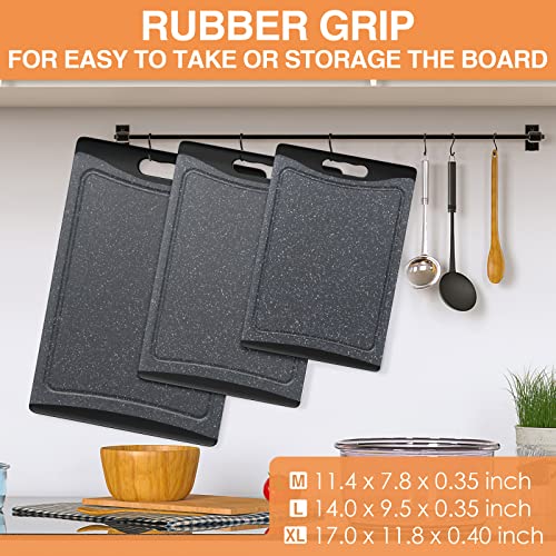 Extra Large Cutting Boards, Plastic Cutting Boards for Kitchen (Set of 3) Cutting Board Set Dishwasher Chopping Board with Juice Grooves Easy-Grip Handles, Dark Grey, Empune - My Kitchen Products