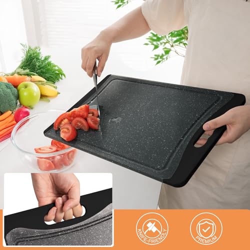 Extra Large Cutting Boards, Plastic Cutting Boards for Kitchen (Set of 3) Cutting Board Set Dishwasher Chopping Board with Juice Grooves Easy-Grip Handles, Dark Grey, Empune - My Kitchen Products