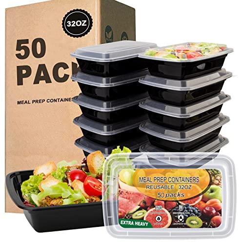 Ezalia 50 Pack- Meal Prep Containers 32oz, Plastic Food Prep Containers Reusable, Leakproof To Go Food Containers with Lids, BPA-Free, Microwave/Dishwasher/Freezer Safe - My Kitchen Products