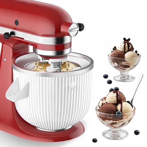 Ezato Ice Cream Maker Attachment for KitchenAid, Fits KitchenAid 4.5/5QT & 6QT Mixers, Frozen Ice Cream & Sorbet Gelato Maker, 2 Quart, White - My Kitchen Products