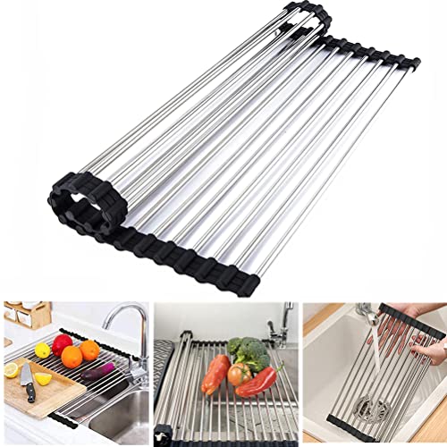 Fafcitvz Stainless Steel Roll Up Dish Rack Over The Sink Roll Out Dish Drying Rack for Kitchen Dishes,Cups - My Kitchen Products