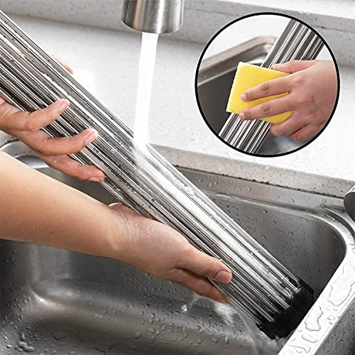Fafcitvz Stainless Steel Roll Up Dish Rack Over The Sink Roll Out Dish Drying Rack for Kitchen Dishes,Cups - My Kitchen Products