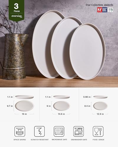 famiware Serving Platter, 16/14.6/12.9 Inch Serving Dishes for Entertaining, Party Serving Trays for Food, Buffet Oval Platters for Food, Large Plates for Bread Turkey Cheese Appetizer, Matte White - My Kitchen Products