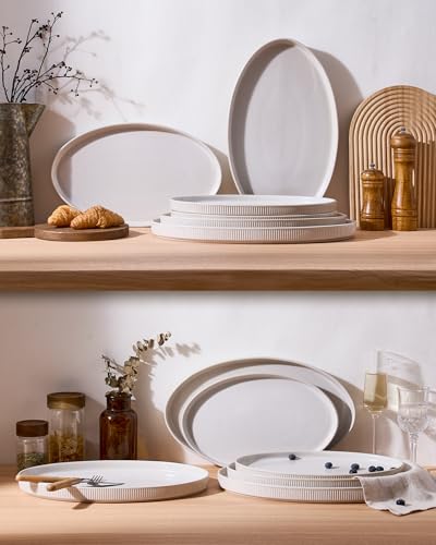 famiware Serving Platter, 16/14.6/12.9 Inch Serving Dishes for Entertaining, Party Serving Trays for Food, Buffet Oval Platters for Food, Large Plates for Bread Turkey Cheese Appetizer, Matte White - My Kitchen Products