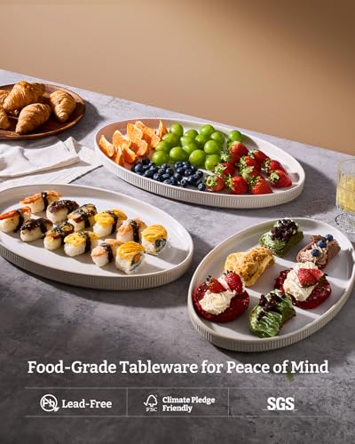 famiware Serving Platter, 16/14.6/12.9 Inch Serving Dishes for Entertaining, Party Serving Trays for Food, Buffet Oval Platters for Food, Large Plates for Bread Turkey Cheese Appetizer, Matte White - My Kitchen Products