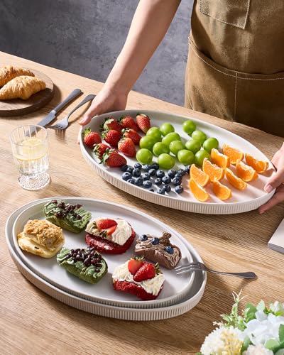 famiware Serving Platter, 16/14.6/12.9 Inch Serving Dishes for Entertaining, Party Serving Trays for Food, Buffet Oval Platters for Food, Large Plates for Bread Turkey Cheese Appetizer, Matte White - My Kitchen Products