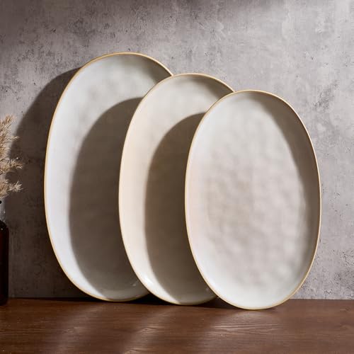 famiware Serving Platter, Oval 15.59/14.3/12.9 inch Serving Dishes for Entertaining, Serving Bowls, Microwave
