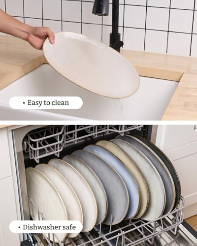 famiware Serving Platter, Oval 15.59/14.3/12.9 inch Serving Dishes for Entertaining, Serving Bowls, Microwave Safe, Stonware Serving Trays for Party, Turkey, Cheese, Ocean Series, Cappuccino White - My Kitchen Products
