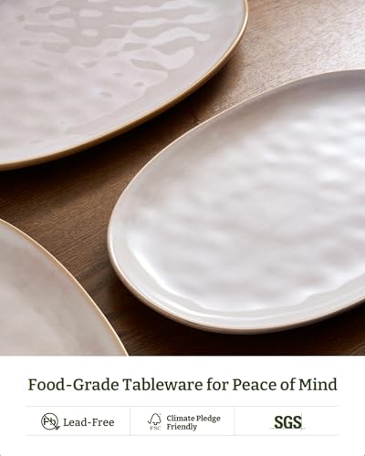 famiware Serving Platter, Oval 15.59/14.3/12.9 inch Serving Dishes for Entertaining, Serving Bowls, Microwave Safe, Stonware Serving Trays for Party, Turkey, Cheese, Ocean Series, Cappuccino White - My Kitchen Products