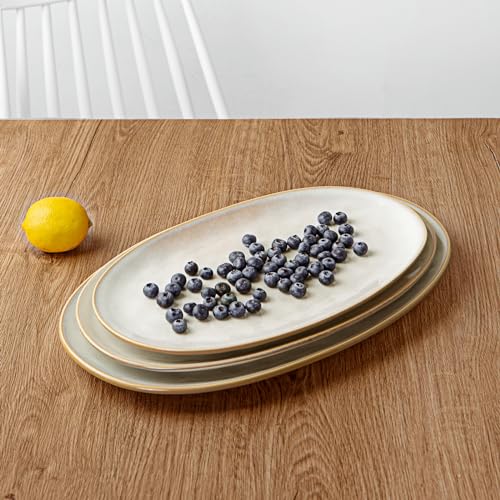 famiware Serving Platter, Oval 15.59/14.3/12.9 inch Serving Dishes for Entertaining, Serving Bowls, Microwave Safe, Stonware Serving Trays for Party, Turkey, Cheese, Ocean Series, Cappuccino White - My Kitchen Products