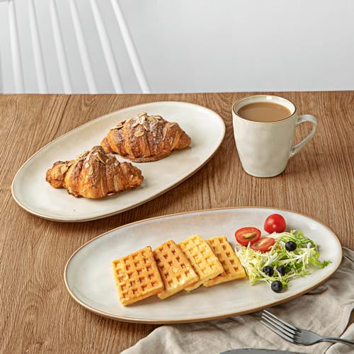 famiware Serving Platter, Oval 15.59/14.3/12.9 inch Serving Dishes for Entertaining, Serving Bowls, Microwave Safe, Stonware Serving Trays for Party, Turkey, Cheese, Ocean Series, Cappuccino White - My Kitchen Products