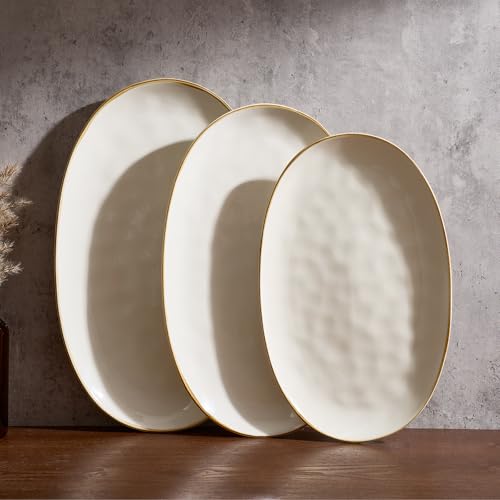 famiware Serving Platter, Oval 15.59/14.3/12.9inch Serving Dishes for Entertaining, Serving Bowls, Microwave