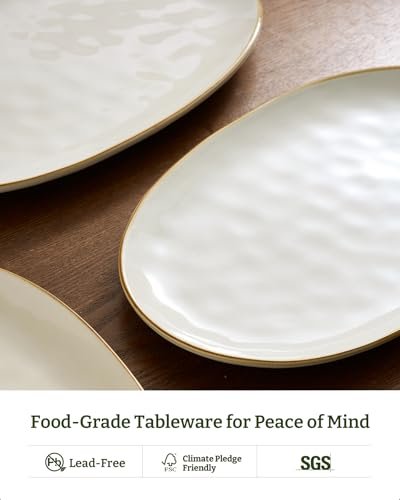 famiware Serving Platter, Oval 15.59/14.3/12.9inch Serving Dishes for Entertaining, Serving Bowls, Microwave Safe, Stoneware Serving Trays for Party, Food, Turkey, Cheese, Ocean Series, Vanilla White - My Kitchen Products