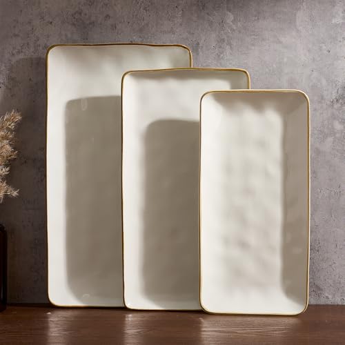 Famiware Serving Platter, Rectangular 15.67/14.1/12.6inch Serving Dishes for Entertaining, Microwave Dishwasher