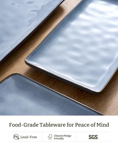Famiware Serving Platter, Rectangular 15.67/14.1/12.6inch Serving Dishes for Entertaining, Reactive Glaze, Stoneware Serving Trays for Party, Food, Turkey, Snack, Cheese, Ocean Series, Blue - My Kitchen Products